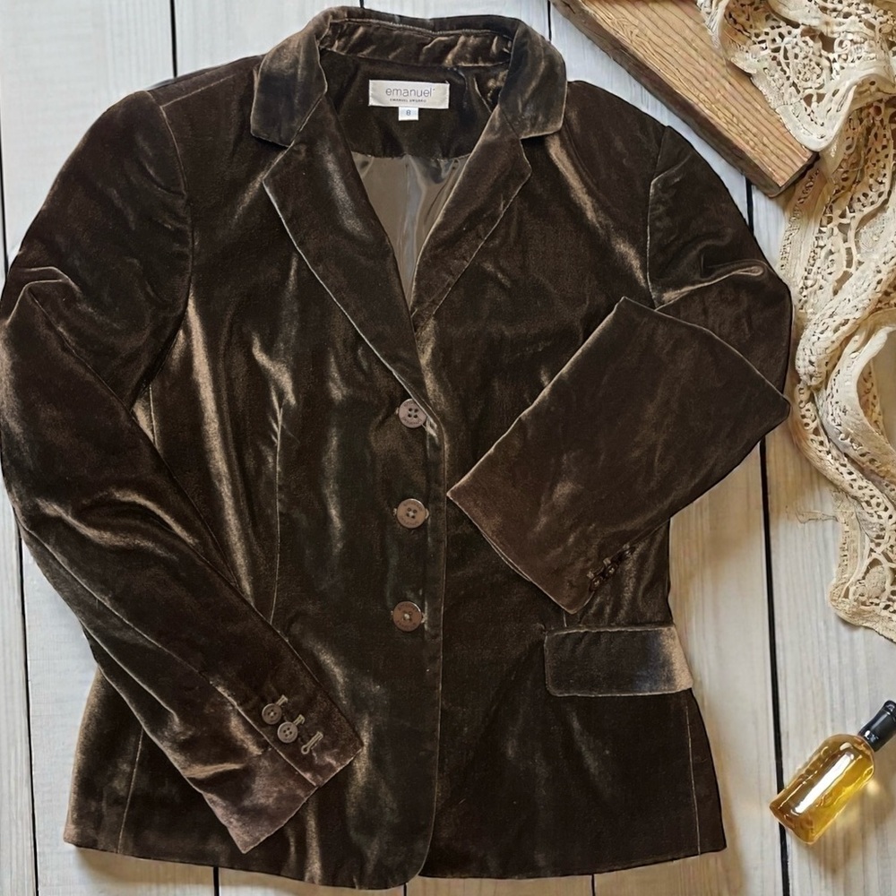 EMANUEL UNGARO vintage brown velvet button front blazer jacket size 8 like new